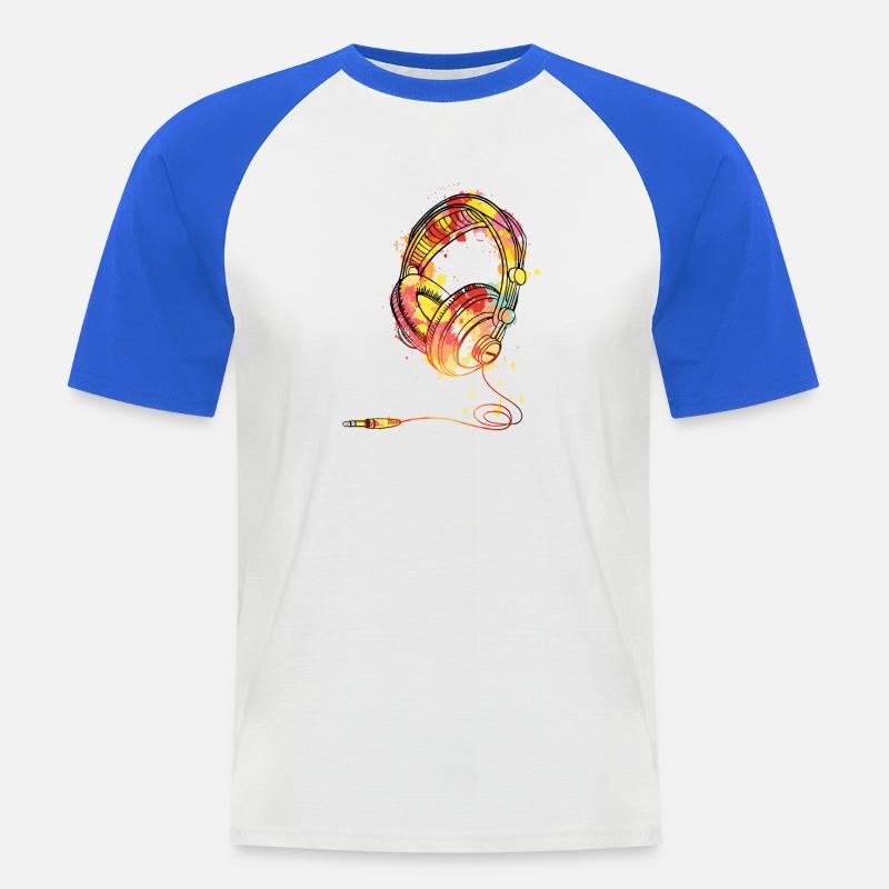 Bunte Kopfhörer-Splash-Illustration - Männer Baseball-T-Shirt - Weiß/Royalblau
