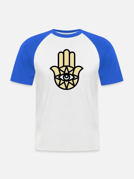 Hamsa Main de Fatima - T-shirt baseball manches courtes Homme - blanc/bleu royal