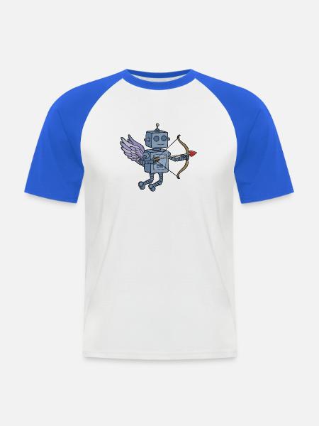 Niedlicher Steampunk-Roboter-Amor mit Herzpfeil - Männer Baseball-T-Shirt - Weiß/Royalblau