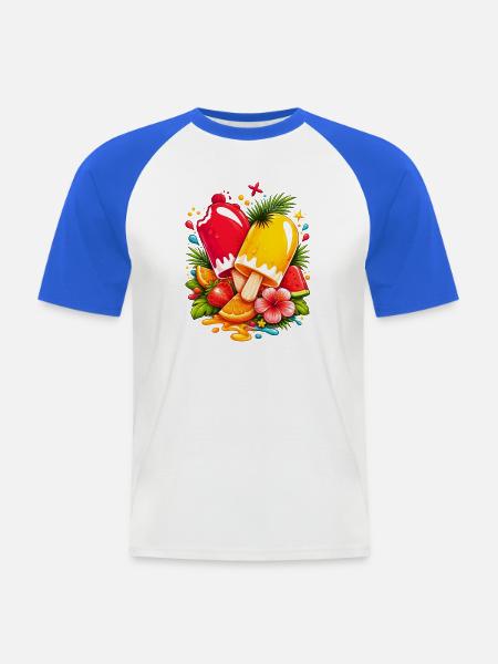 Tropisches Eis mit Früchten Illustration  - Männer Baseball-T-Shirt - Weiß/Royalblau
