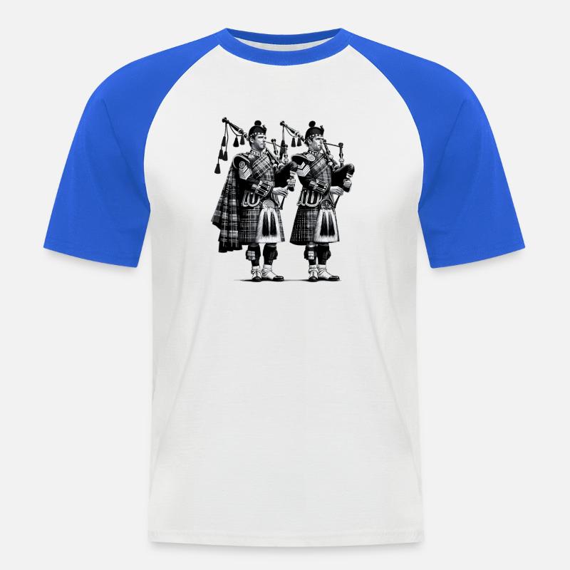 Duo di cornamuse in Kilt - Maglia da baseball a manica corta da uomo - bianco/blu royal