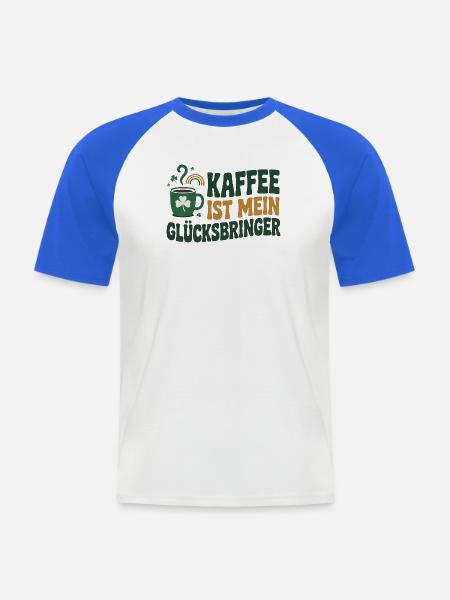 Kaffee ist mein Glücksbringer - Männer Baseball-T-Shirt - Weiß/Royalblau