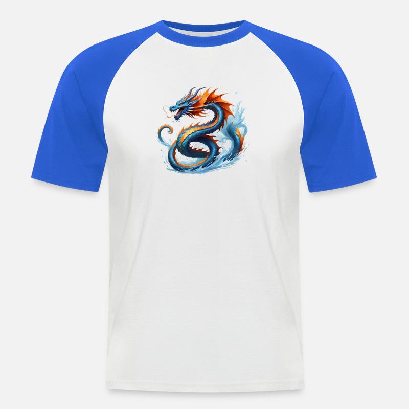Drache Blauorange Drachesturm - Männer Baseball-T-Shirt - Weiß/Royalblau