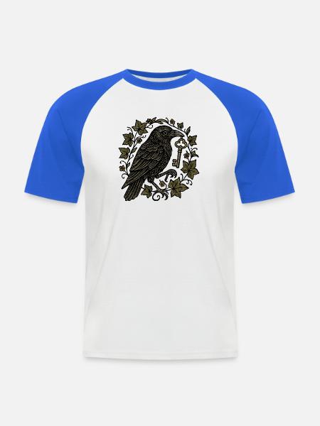 Rabe mit Schlüssel im Efeu - Männer Baseball-T-Shirt - Weiß/Royalblau