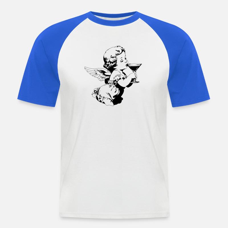 Cocktail Engel – Cherub mit Martini Glas - Männer Baseball-T-Shirt - Weiß/Royalblau
