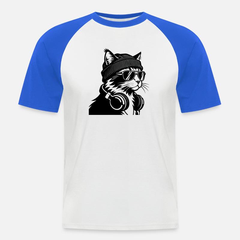Cat DJ Cozy Black Knit - Kortärmad basebolltröja herr - vit/kungsblå