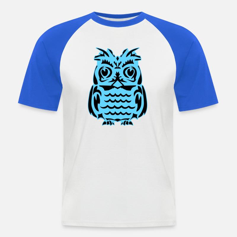 Lichtblaue abstrakte Eule - Männer Baseball-T-Shirt - Weiß/Royalblau