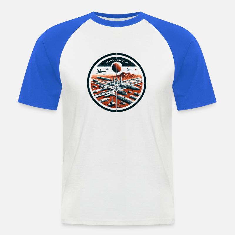 Mars Junction Raumhafen Patch - Männer Baseball-T-Shirt - Weiß/Royalblau