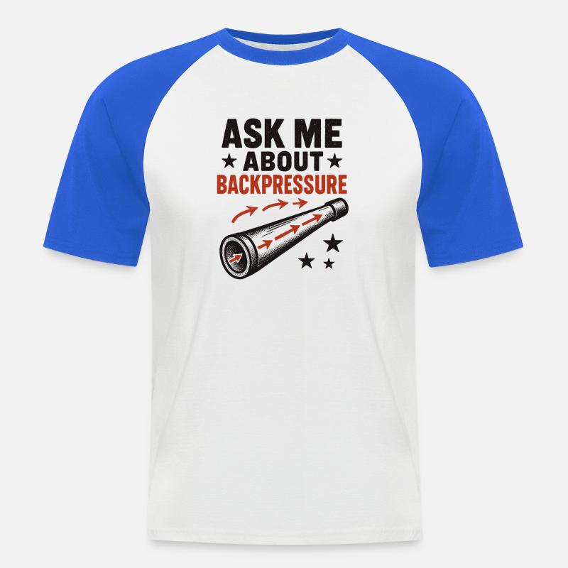 Frag mich nach Backpressure | Didgeridoo Technik - Männer Baseball-T-Shirt - Weiß/Royalblau