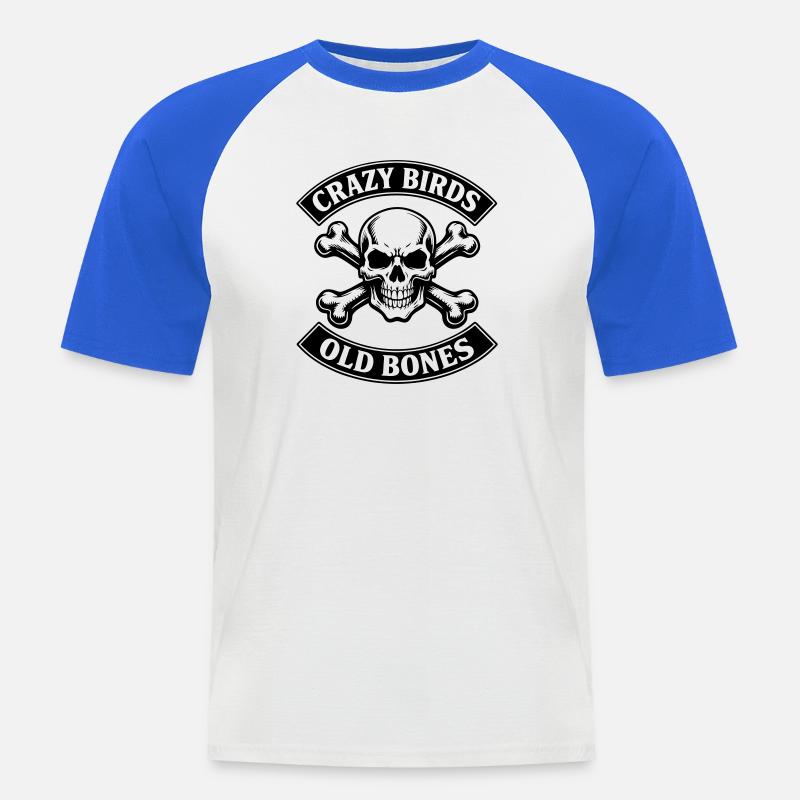 Ossa vecchie - un po' folli anche in vecchiaia - Maglia da baseball a manica corta da uomo - bianco/blu royal