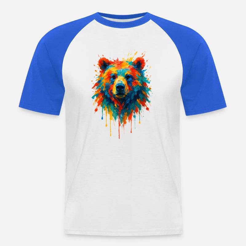 Bär im Splatter-Dynamik-Gemälde - Männer Baseball-T-Shirt - Weiß/Royalblau