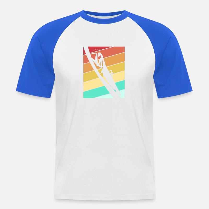 Adoratrice della Mantide Mantis - Maglia da baseball a manica corta da uomo - bianco/blu royal