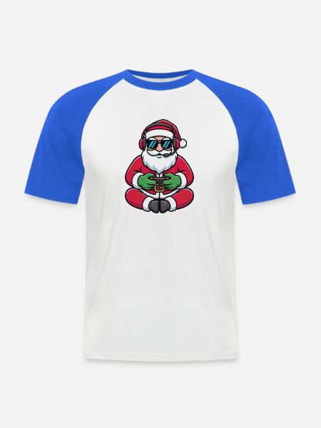 Gamer Weihnachtsmann Spielt Videospiel-Controller - Männer Baseball-T-Shirt - Weiß/Royalblau