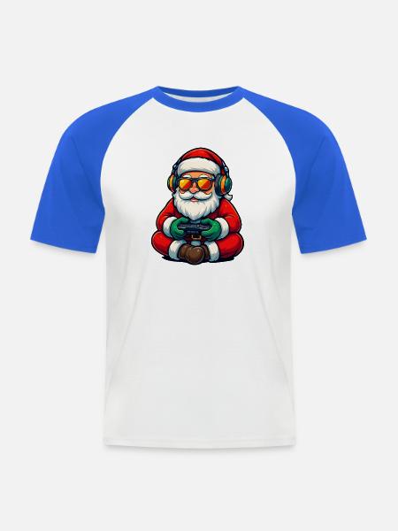 Gamer Weihnachtsmann Spielt Videospiel-Controller - Männer Baseball-T-Shirt - Weiß/Royalblau