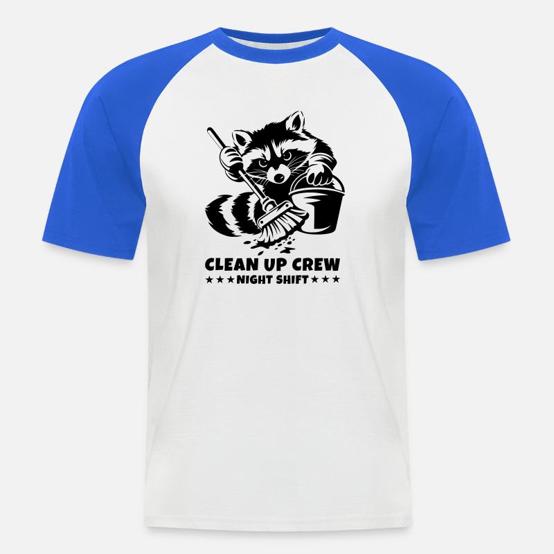 Clean Up Crew – Night Shift Waschbär - Männer Baseball-T-Shirt - Weiß/Royalblau