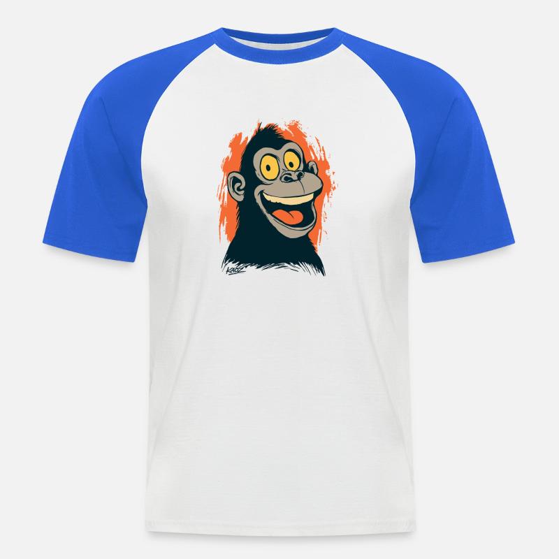 Comic Affenkopf mit gelbem Blick - Männer Baseball-T-Shirt - Weiß/Royalblau