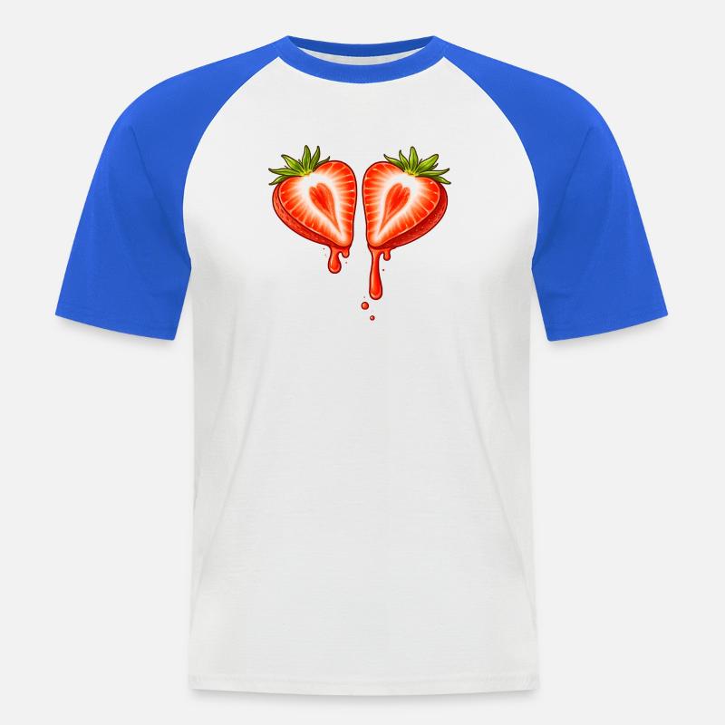 Geteilte Erdbeere mit Herzform  - Männer Baseball-T-Shirt - Weiß/Royalblau