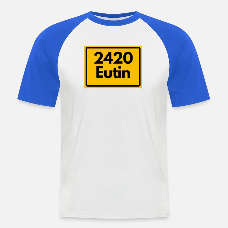 OLD POSTCODE RETRO 2420 EUTIN – SCHLOSS - Men's Baseball T-Shirt - white/royal blue