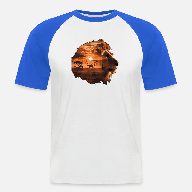 Löwe Savanne Sunset Double Exposure Design - Männer Baseball-T-Shirt - Weiß/Royalblau