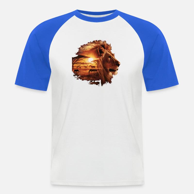 Löwe Savanne Sunset Double Exposure Design - Männer Baseball-T-Shirt - Weiß/Royalblau