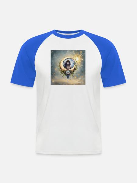 Mondgöttin im Blumenhalbmond - Männer Baseball-T-Shirt - Weiß/Royalblau