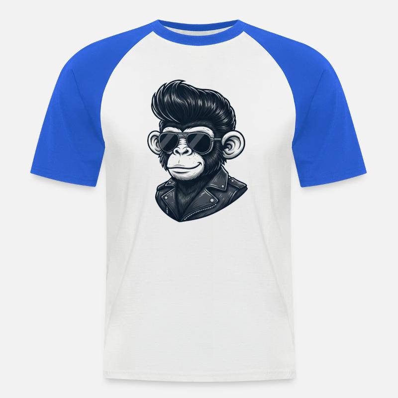 Scimpanzé Scimpanzé Cool Occhiali da Sole Rock and Roll - Maglia da baseball a manica corta da uomo - bianco/blu royal