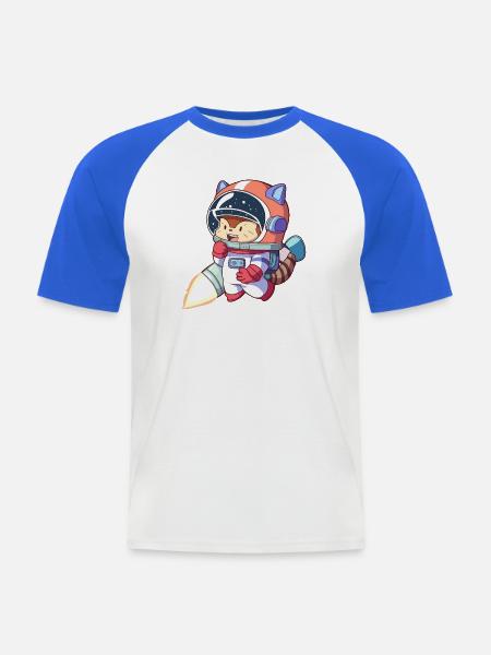 Astronaute chat en combinaison spatiale - T-shirt baseball manches courtes Homme - blanc/bleu royal