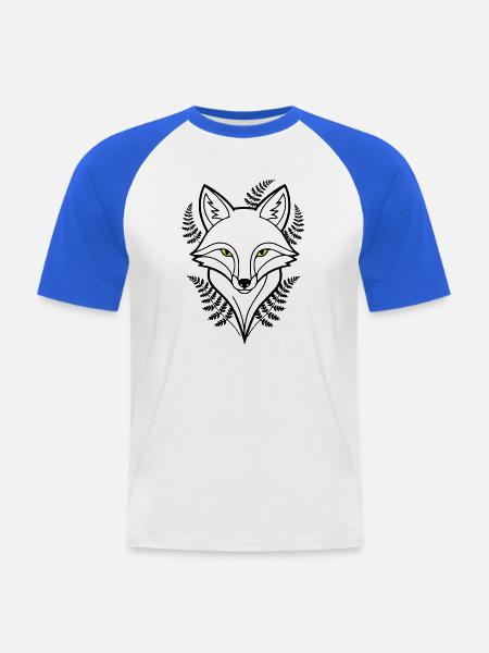 Fox Head Fern Leaves Tattoo - Men's Baseball T-Shirt - white/royal blue