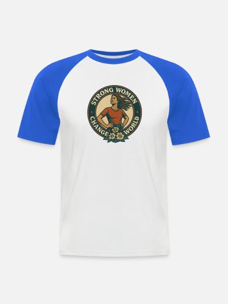 Starke Frauen verändern die Welt - Männer Baseball-T-Shirt - Weiß/Royalblau