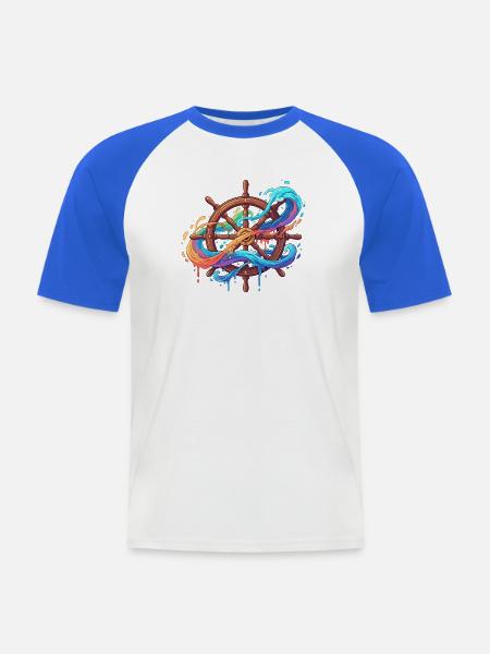Farbwellen am Steuerrad - Männer Baseball-T-Shirt - Weiß/Royalblau