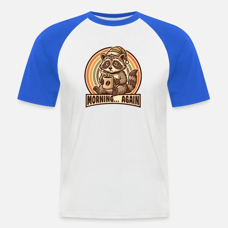 Morgenmuffel Waschbär mit Kaffee - Männer Baseball-T-Shirt - Weiß/Royalblau