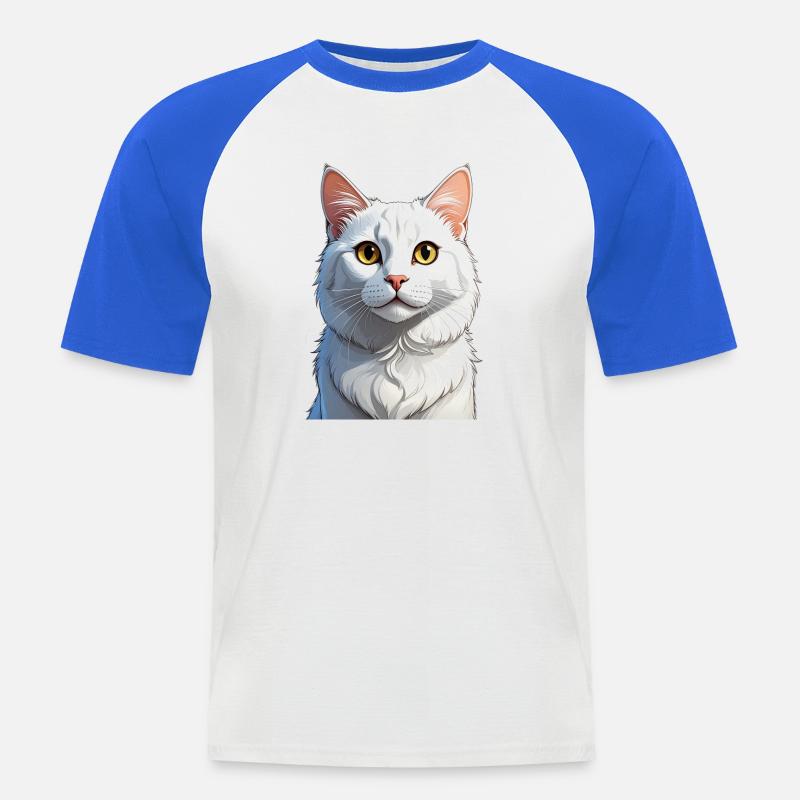Vit katt - Kortärmad basebolltröja herr - vit/kungsblå