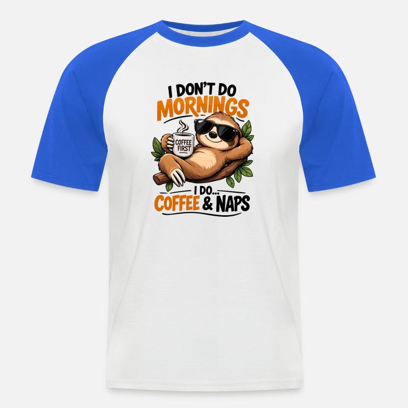 Sloth Coffee Erste Morgenstimmung - Männer Baseball-T-Shirt - Weiß/Royalblau