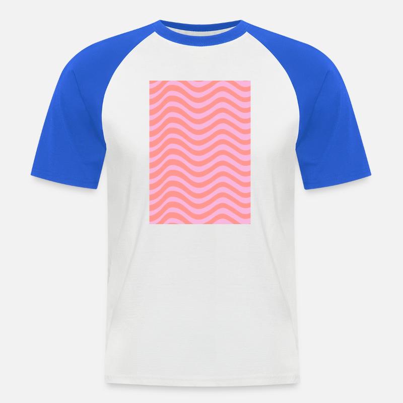 Stripe Wave Pattern - Pink Customizable - Men's Baseball T-Shirt - white/royal blue