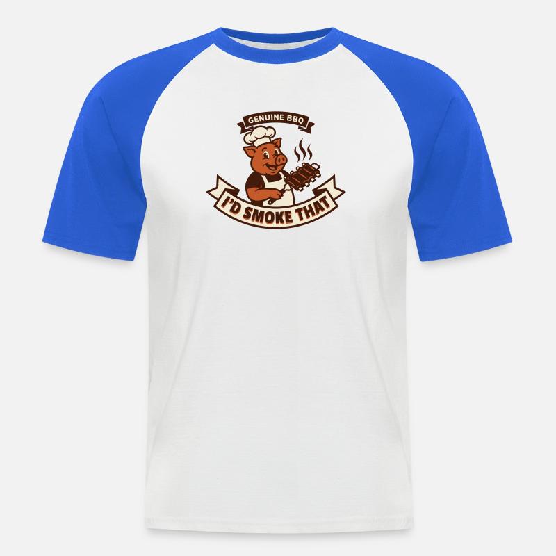 Massaggi e costine barbecue Pig Pitmaster - Maglia da baseball a manica corta da uomo - bianco/blu royal