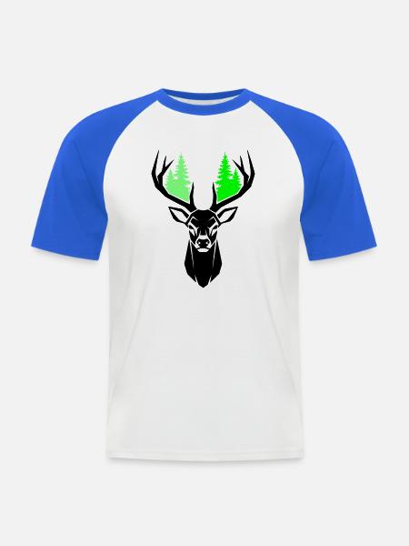 Deer Head Fir Trees Natural Green - Men's Baseball T-Shirt - white/royal blue