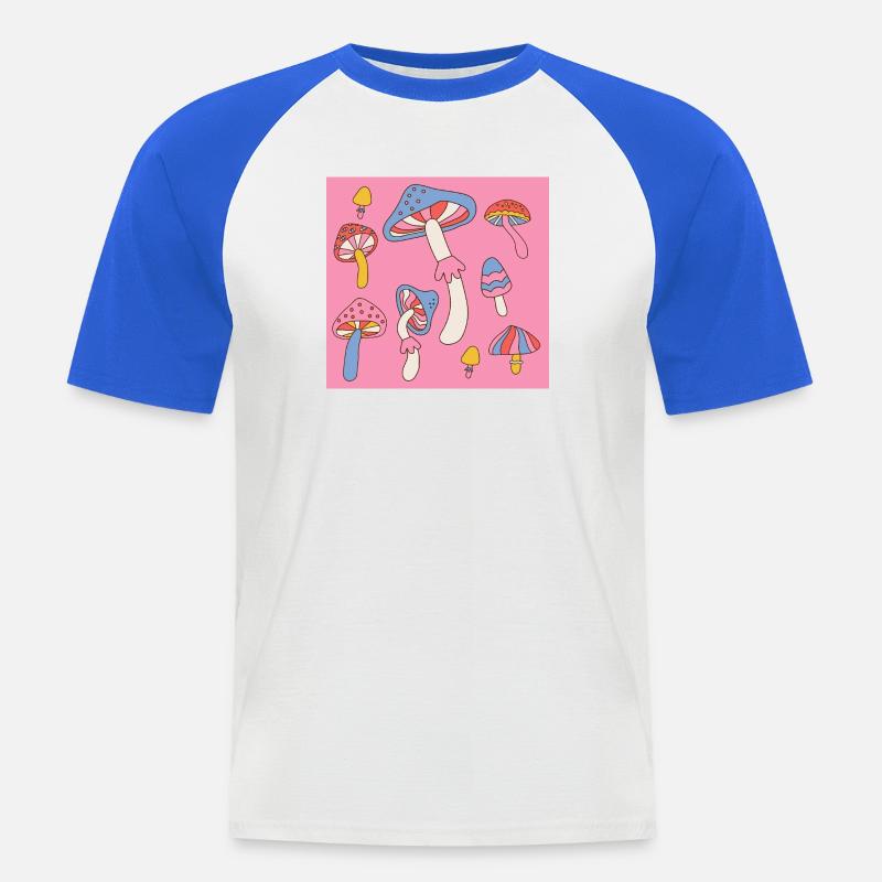 Retro Mushroom Pattern – Psychedelic 70s Design - Männer Baseball-T-Shirt - Weiß/Royalblau