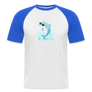 Delfin-Sommer-Pinkbrille - Männer Baseball-T-Shirt - Weiß/Royalblau - Vorne