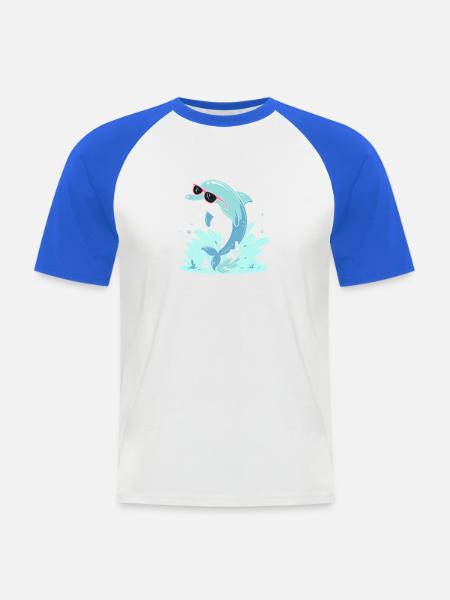 Delfin-Sommer-Pinkbrille - Männer Baseball-T-Shirt - Weiß/Royalblau