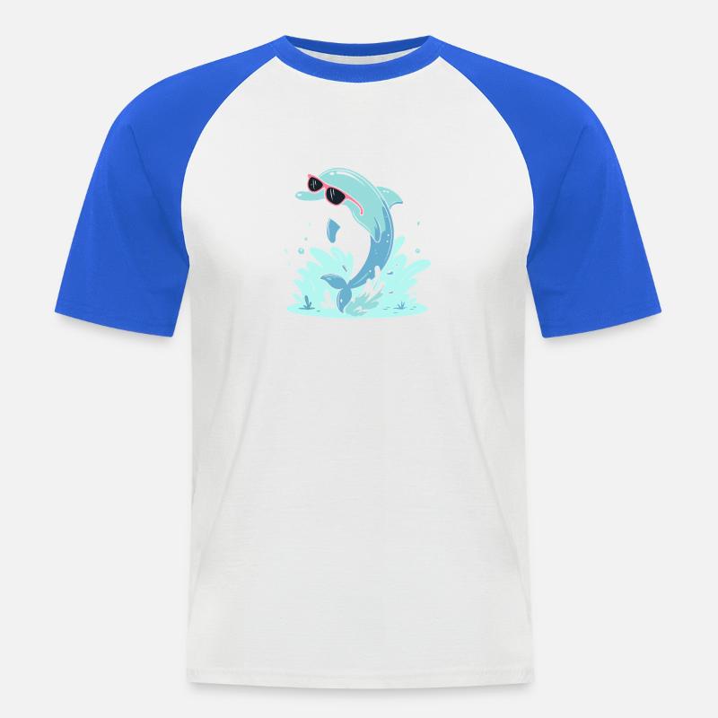 Dolphin Summer Pink Glasses - Men's Baseball T-Shirt - white/royal blue