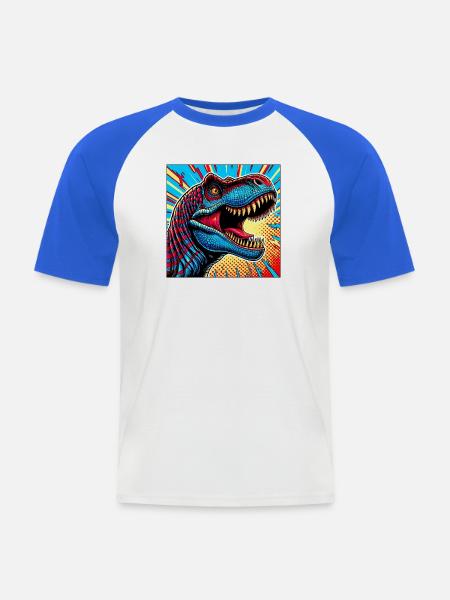dinosaure - T-shirt baseball manches courtes Homme - blanc/bleu royal