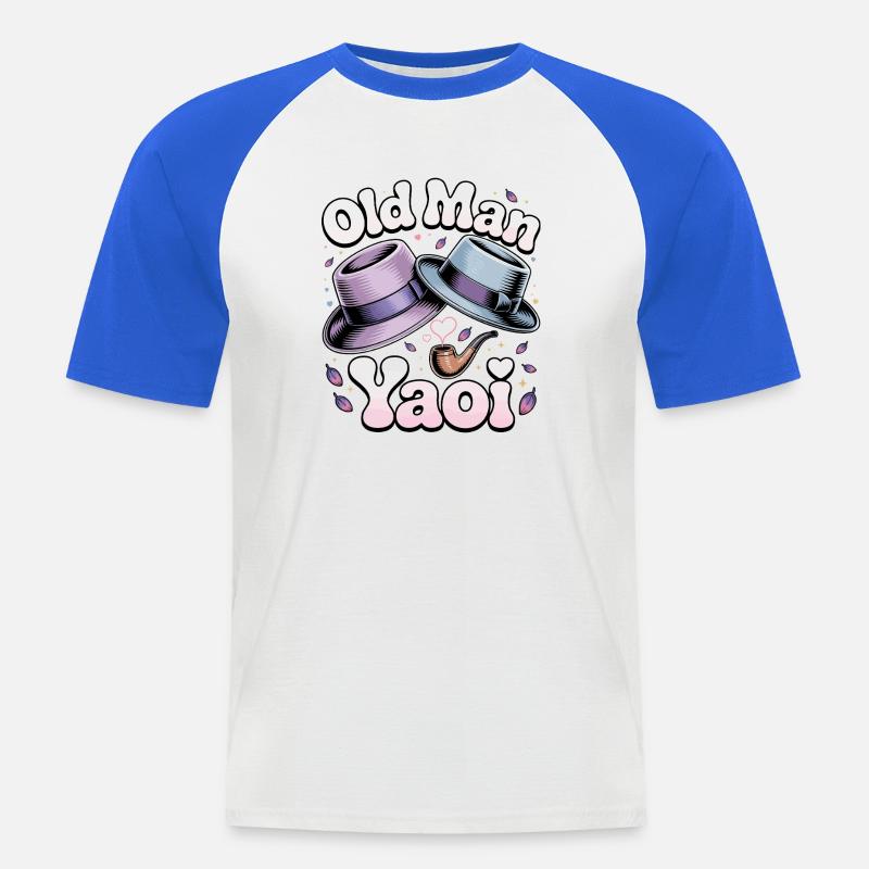 Vecchio Yaoi: Cappelli Pipe - Maglia da baseball a manica corta da uomo - bianco/blu royal