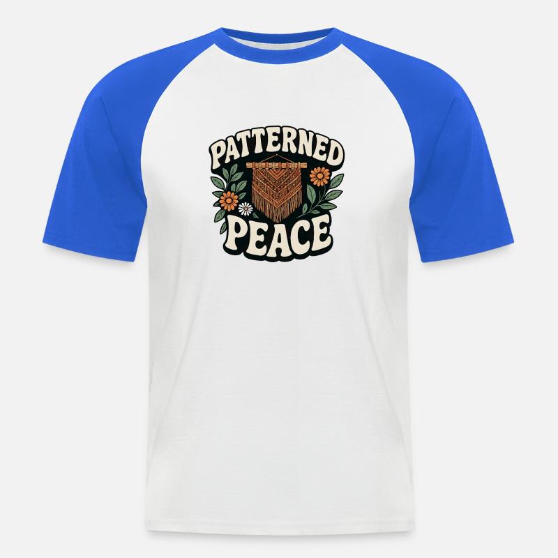 Patterned Calm | Macrame Boho - Men's Baseball T-Shirt - white/royal blue