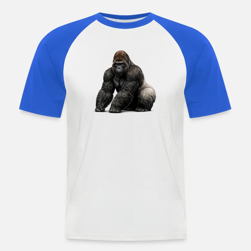 Gorilla Dyreliv Dyr - Kortermet baseball skjorte for menn - hvit/kongeblå