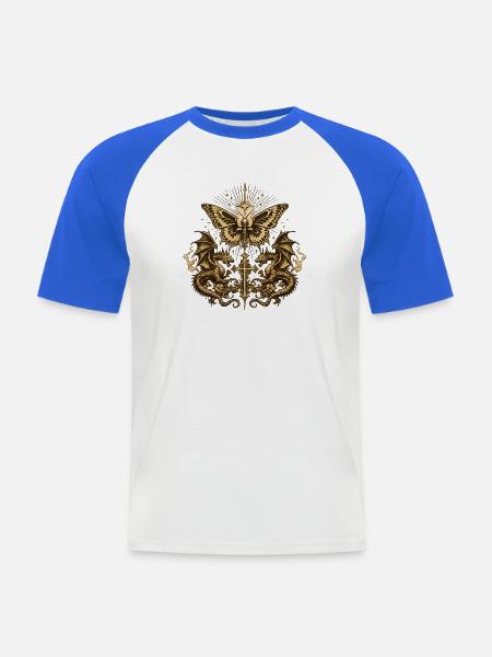 Occult Butterfly with Dragon – Gothic Dark - Men's Baseball T-Shirt - white/royal blue