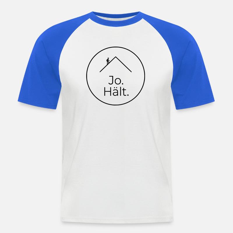 Dachdecker Jo Hält Spruch Badge - Männer Baseball-T-Shirt - Weiß/Royalblau