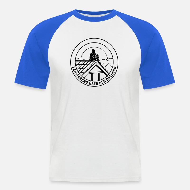 Dachdecker Feierabend über den Dächern - Männer Baseball-T-Shirt - Weiß/Royalblau