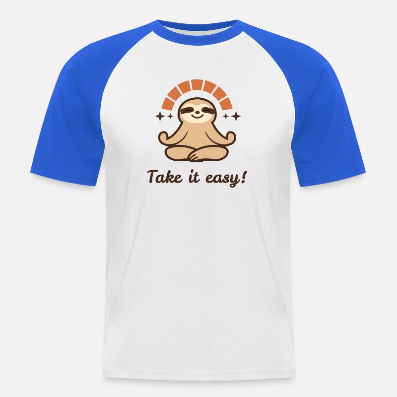 Take it easy – Relaxed Faultier Design - Männer Baseball-T-Shirt - Weiß/Royalblau