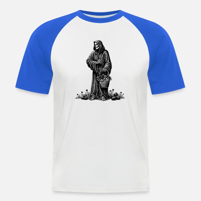 Todesfigur Osterkorb Versteckte Eier Gras - Männer Baseball-T-Shirt - Weiß/Royalblau