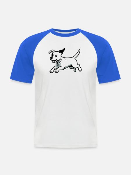 Verspielter Hund-Cartoon - Männer Baseball-T-Shirt - Weiß/Royalblau